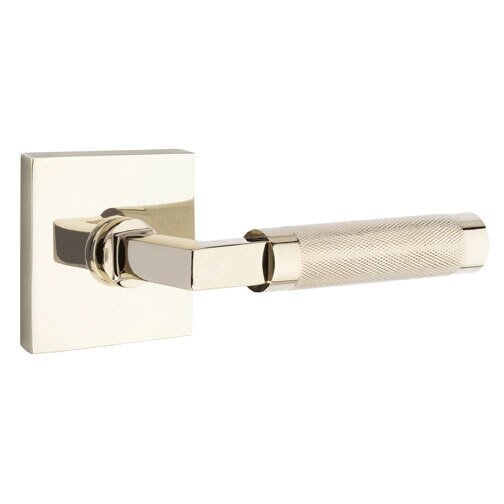 Emtek Privacy Knurled Right Handed Lever with L-Square Stem and Square Rose in Polished Nickel