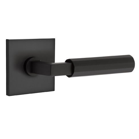 Emtek Privacy Faceted Right Handed Lever with L-Square Stem and Square Rose in Flat Black