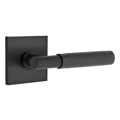 Emtek Privacy Knurled Right Handed Lever with T-Bar Stem and Square Rose in Flat Black