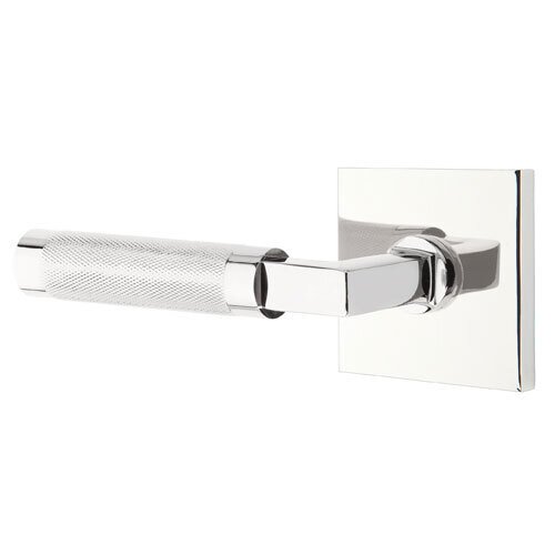 Emtek Privacy Knurled Left Handed Lever with L-Square Stem and Square Rose in Polished Chrome