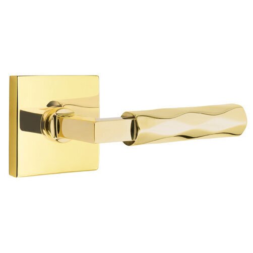 Emtek Privacy Tribeca Right Handed Lever with L-Square Stem and Square Rose in Unlacquered Brass