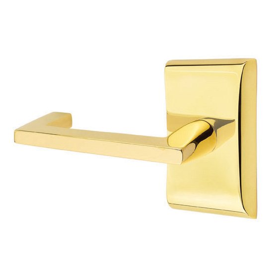 Emtek Privacy Argos Left Handed Door Lever With Neos Rose in Unlacquered Brass
