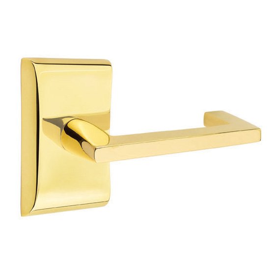 Emtek Privacy Argos Right Handed Door Lever With Neos Rose in Unlacquered Brass