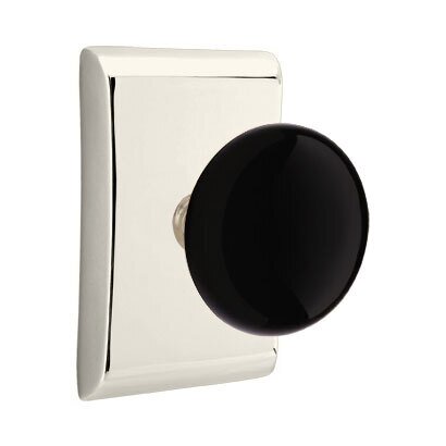 Emtek Privacy Ebony Knob And Neos Rosette With Concealed Screws in Polished Nickel