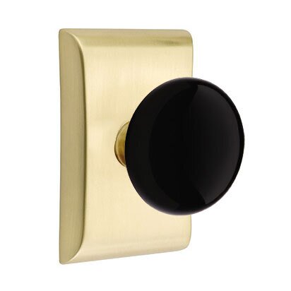 Emtek Privacy Ebony Knob And Neos Rosette With Concealed Screws in Satin Brass
