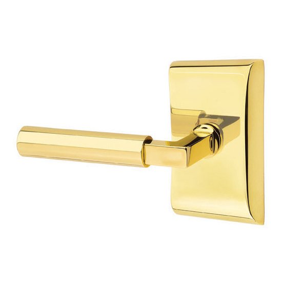 Emtek Privacy Hercules Left Handed Door Lever With Neos Rose in Unlacquered Brass