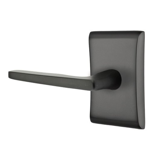 Emtek Privacy Hermes Left Handed Door Lever With Neos Rose in Flat Black