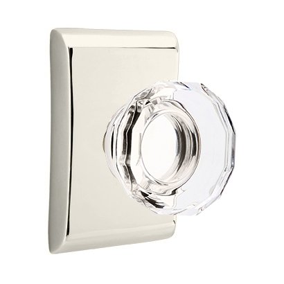 Emtek Lowell Privacy Door Knob with Neos Rose in Polished Nickel