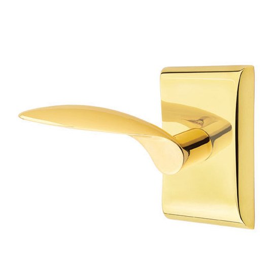 Emtek Privacy Mercury Left Handed Door Lever And Neos Rose with Concealed Screws in Unlacquered Brass