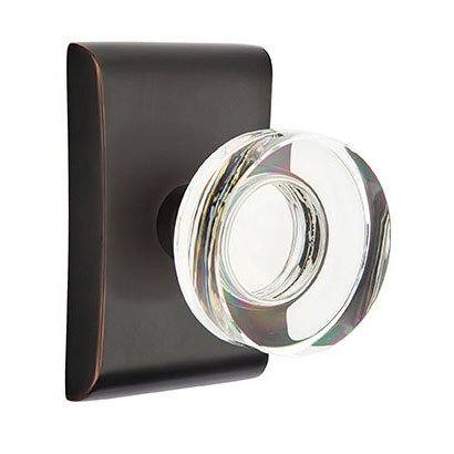 Emtek Modern Disc Glass Privacy Door Knob and Neos Rose with Concealed Screws in Oil Rubbed Bronze