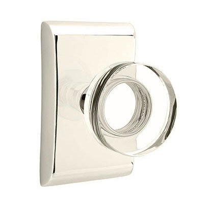 Emtek Modern Disc Glass Privacy Door Knob and Neos Rose with Concealed Screws in Polished Nickel