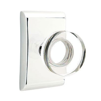 Emtek Modern Disc Glass Privacy Door Knob and Neos Rose with Concealed Screws in Polished Chrome