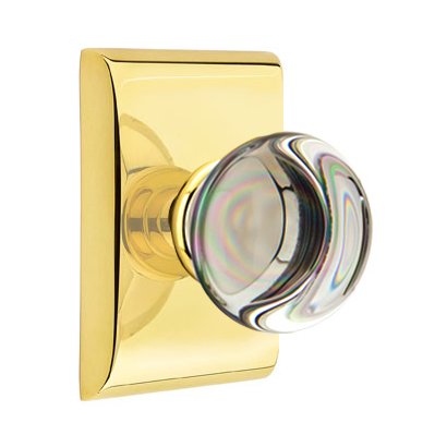 Emtek Providence Privacy Door Knob and Neos Rose with Concealed Screws in Unlacquered Brass