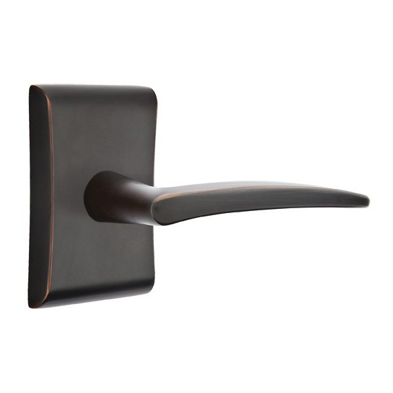 Emtek Privacy Poseidon Right Handed Door Lever With Neos Rose in Oil Rubbed Bronze