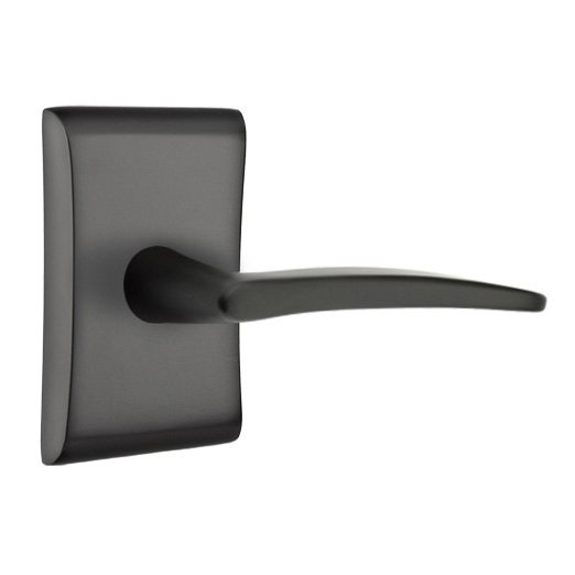 Emtek Privacy Poseidon Right Handed Door Lever With Neos Rose in Flat Black