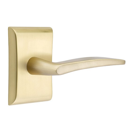 Emtek Privacy Poseidon Right Handed Door Lever With Neos Rose in Satin Brass