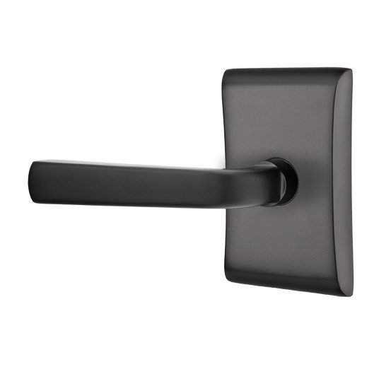 Emtek Privacy Sion Left Handed Door Lever And Neos Rose with Concealed Screws in Flat Black