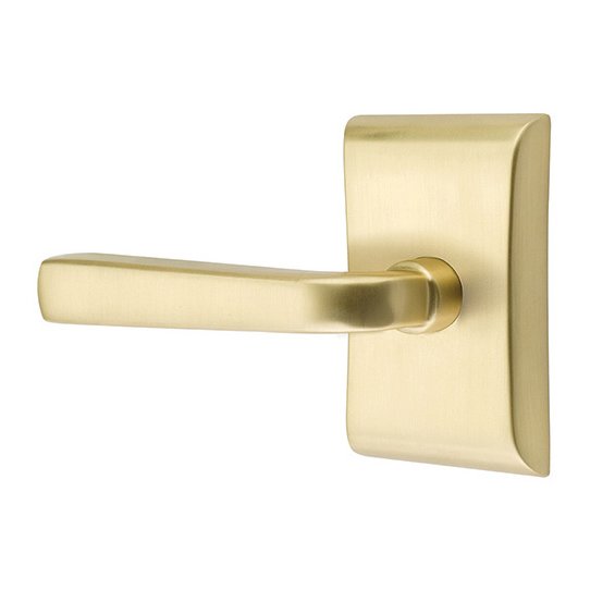 Emtek Privacy Sion Left Handed Door Lever And Neos Rose with Concealed Screws in Satin Brass