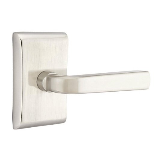 Emtek Privacy Sion Right Handed Door Lever And Neos Rose with Concealed Screws in Satin Nickel