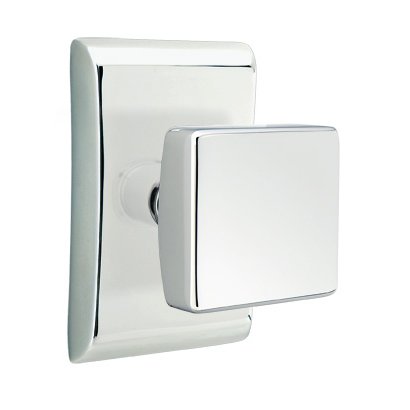 Emtek Privacy Square Door Knob And Neos Rose With Concealed Screws in Polished Chrome