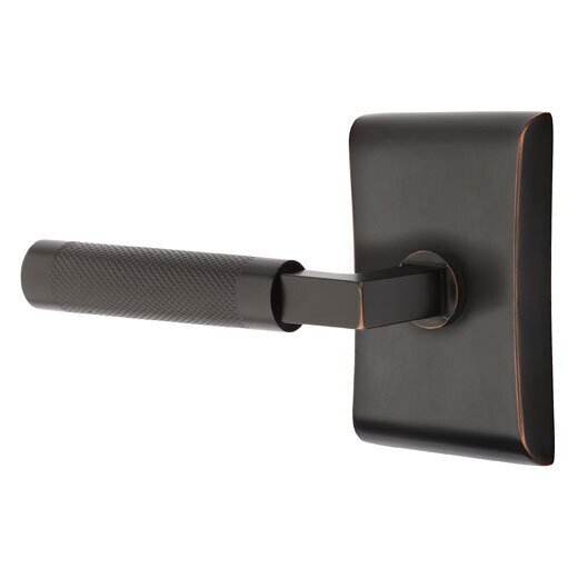 Emtek Privacy Knurled Left Handed Lever with L-Square Stem and Neos Rose in Oil Rubbed Bronze
