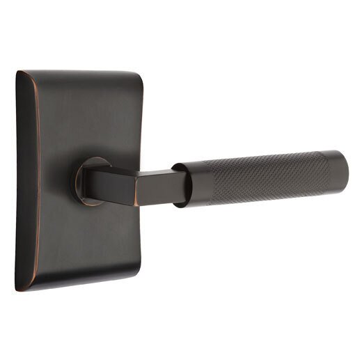 Emtek Privacy Knurled Right Handed Lever with L-Square Stem and Neos Rose in Oil Rubbed Bronze