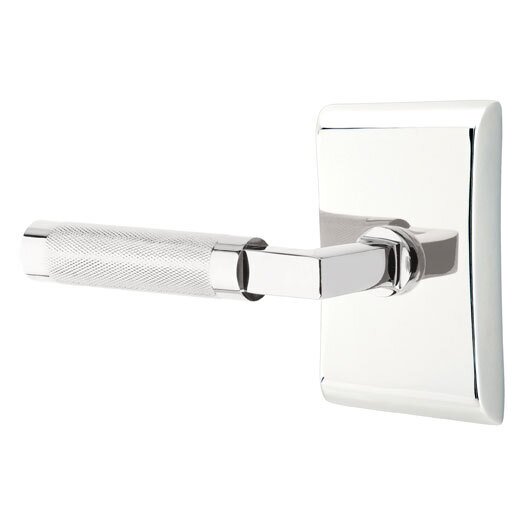 Emtek Privacy Knurled Left Handed Lever with L-Square Stem and Neos Rose in Polished Chrome