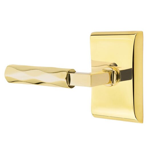 Emtek Privacy Tribeca Left Handed Lever with L-Square Stem and Neos Rose in Unlacquered Brass