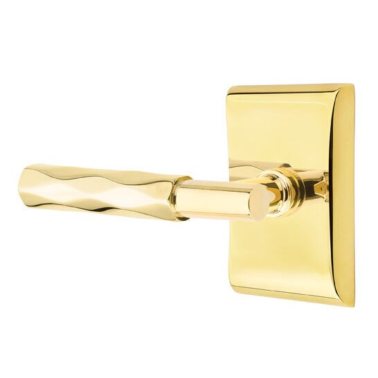 Emtek Privacy Tribeca Left Handed Lever with T-Bar Stem and Neos Rose in Unlacquered Brass