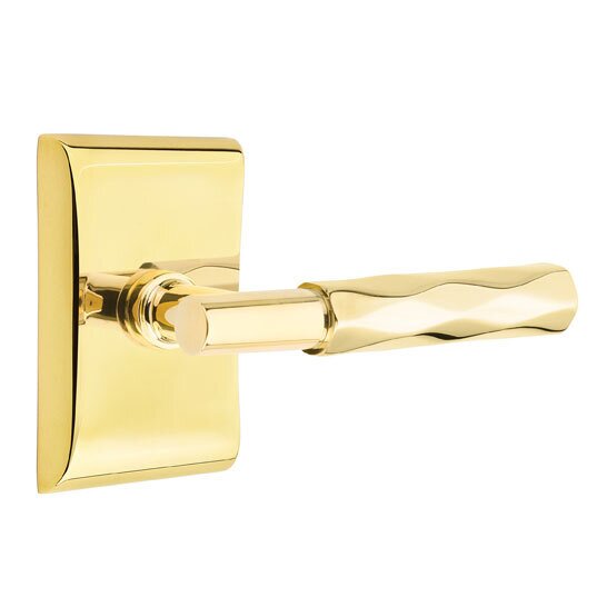 Emtek Privacy Tribeca Right Handed Lever with T-Bar Stem and Neos Rose in Unlacquered Brass