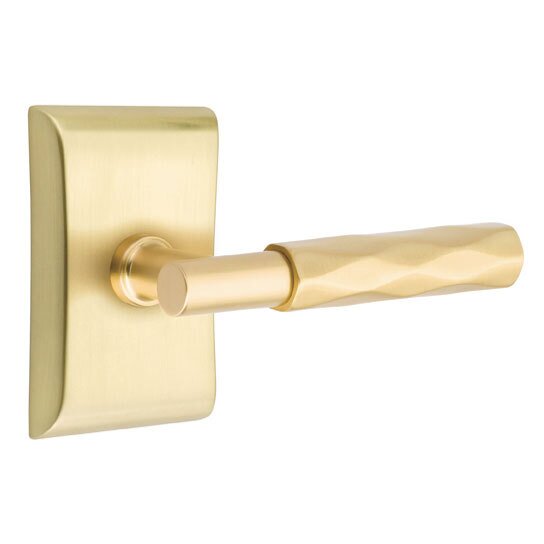 Emtek Privacy Tribeca Right Handed Lever with T-Bar Stem and Neos Rose in Satin Brass