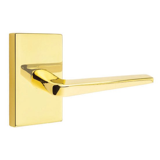 Emtek Privacy Athena Right Handed Door Lever And Modern Rectangular Rose with Concealed Screws in Unlacquered Brass