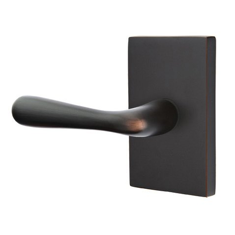 Emtek Privacy Basel Left Handed Door Lever With Modern Rectangular Rose in Oil Rubbed Bronze