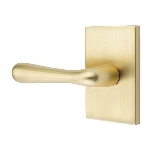 Emtek Privacy Basel Left Handed Door Lever With Modern Rectangular Rose in Satin Brass