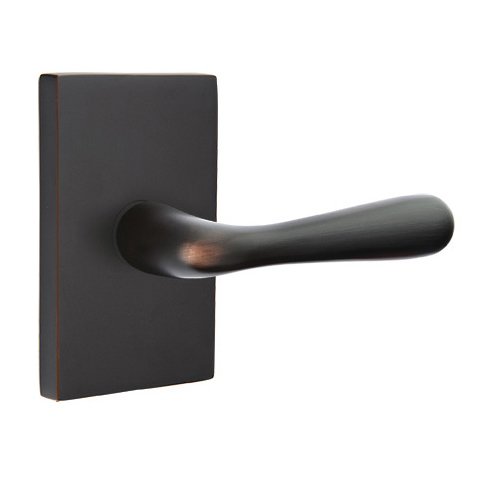 Emtek Privacy Basel Right Handed Door Lever With Modern Rectangular Rose in Oil Rubbed Bronze