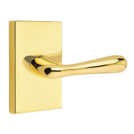 Emtek Privacy Basel Right Handed Door Lever With Modern Rectangular Rose in Unlacquered Brass