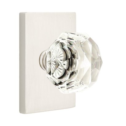 Emtek Diamond Privacy Door Knob and Modern Rectangular Rose with Concealed Screws in Satin Nickel