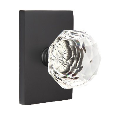 Emtek Diamond Privacy Door Knob and Modern Rectangular Rose with Concealed Screws in Flat Black