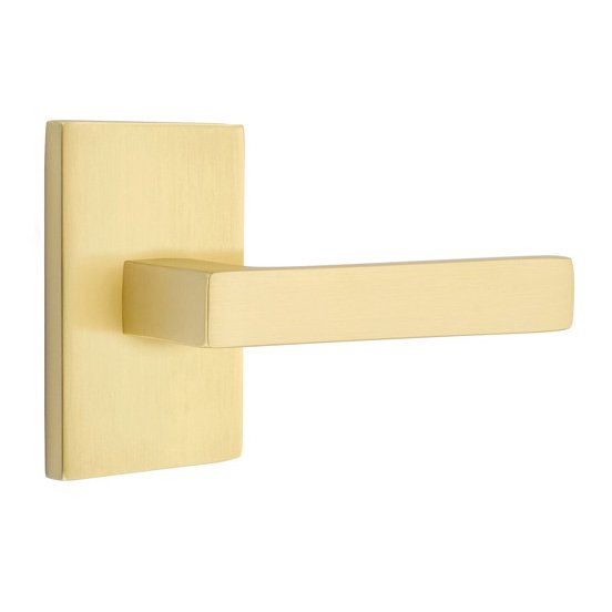 Emtek Privacy Dumont Right Handed Lever with Modern Rectangular Rose and Concealed Screws in Satin Brass