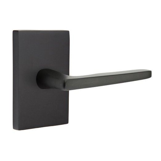 Emtek Privacy Hermes Right Handed Door Lever With Modern Rectangular Rose in Flat Black