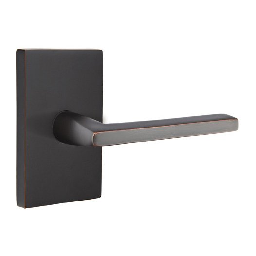 Emtek Privacy Helios Right Handed Door Lever And Modern Rectangular Rose with Concealed Screws in Oil Rubbed Bronze