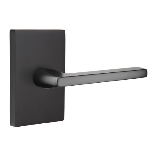Emtek Privacy Helios Right Handed Door Lever With Modern Rectangular Rose in Flat Black
