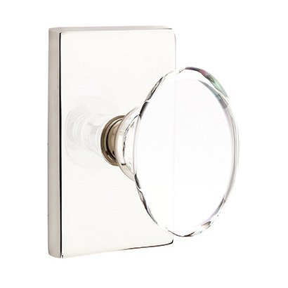Emtek Hampton Privacy Door Knob and Modern Rectangular Rose with Concealed Screws in Polished Nickel