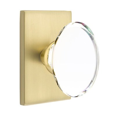 Emtek Hampton Privacy Door Knob and Modern Rectangular Rose with Concealed Screws in Satin Brass