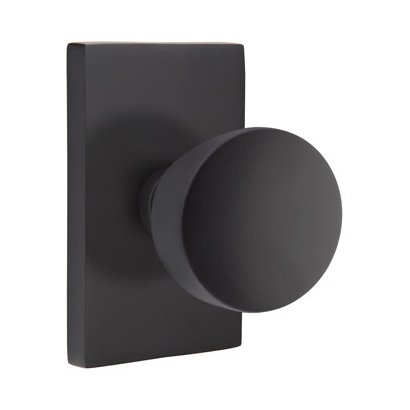 Emtek Privacy Laurent Door Knob With Modern Rectangular Rose in Flat Black