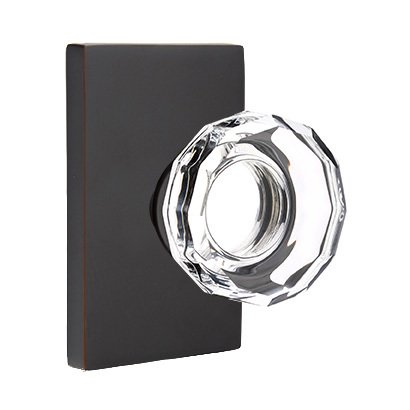 Emtek Lowell Privacy Door Knob and Modern Rectangular Rose with Concealed Screws in Oil Rubbed Bronze