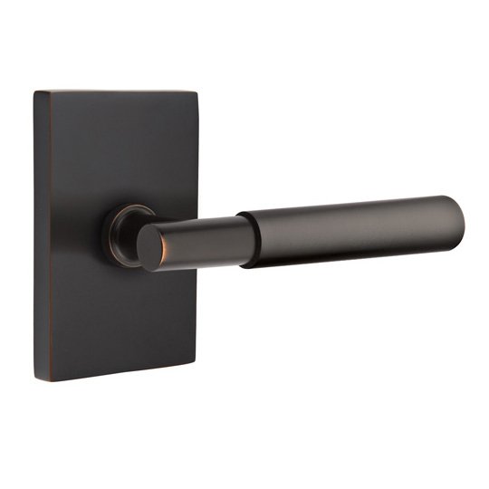 Emtek Privacy Myles Right Handed Lever with Modern Rectangular Rose in Oil Rubbed Bronze
