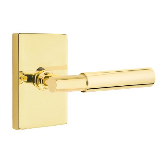 Emtek Privacy Myles Right Handed Lever with Modern Rectangular Rose in Unlacquered Brass