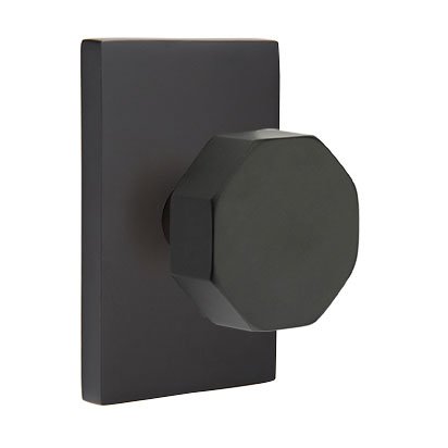 Emtek Privacy Octagon Door Knob With Modern Rectangular Rose in Flat Black
