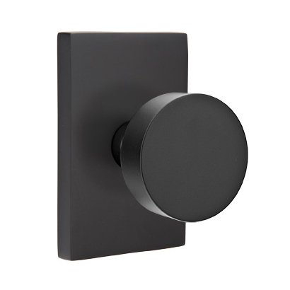 Emtek Privacy Round Door Knob With Modern Rectangular Rose in Flat Black